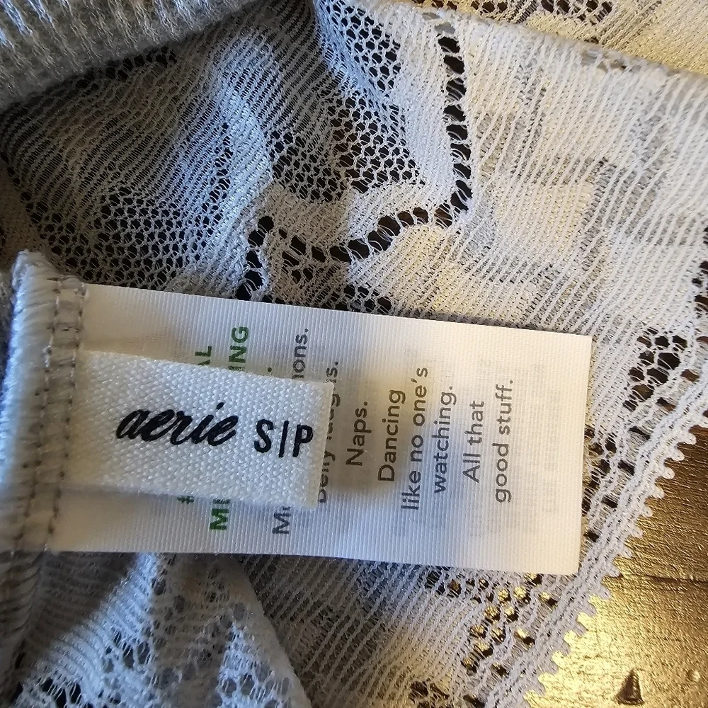 Aerie Reversible Bralette, Gray Floral V-Neck Ribbed Size Small